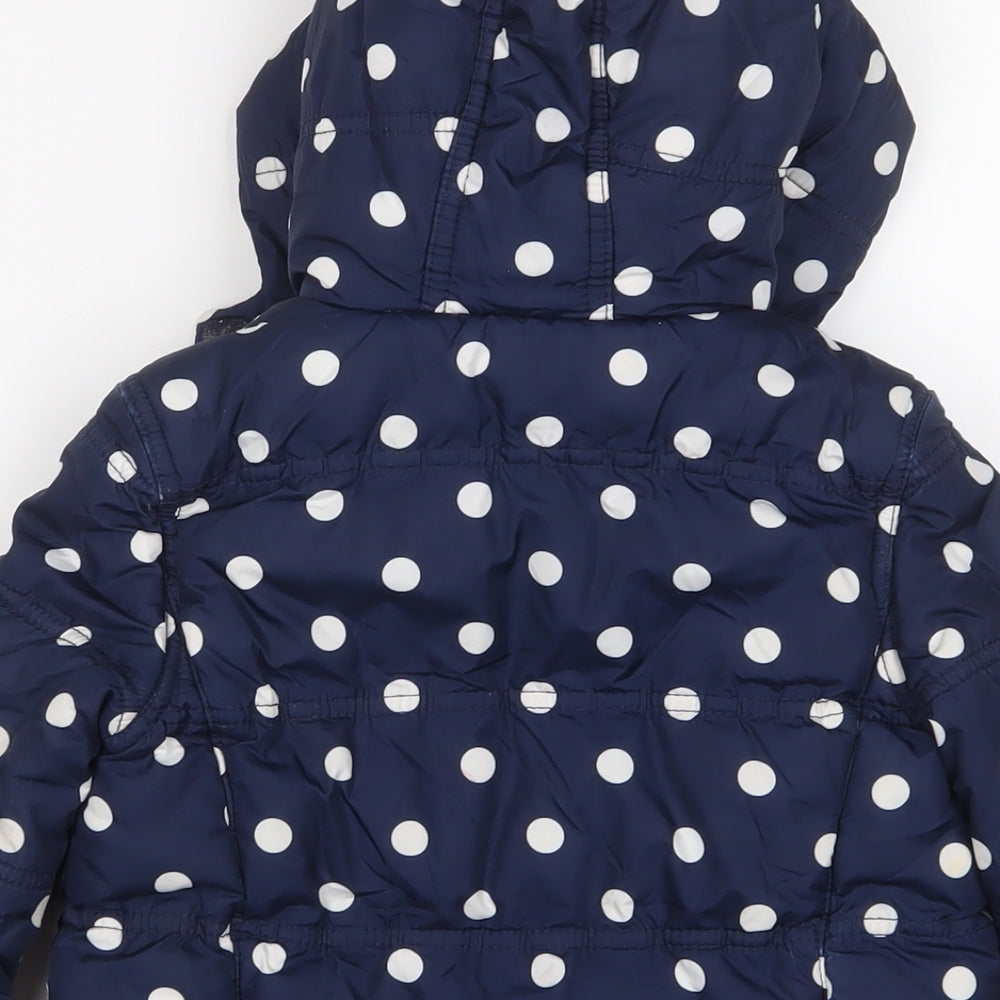 JoJo Maman Bébé Girls Blue Polka Dot Basic Coat Coat Size 18-24 Months Zip