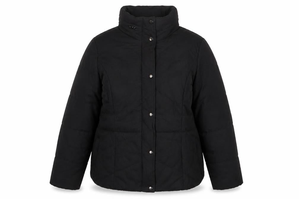 Front view of Marks & Spencer women’s black quilted coat, size L, zip