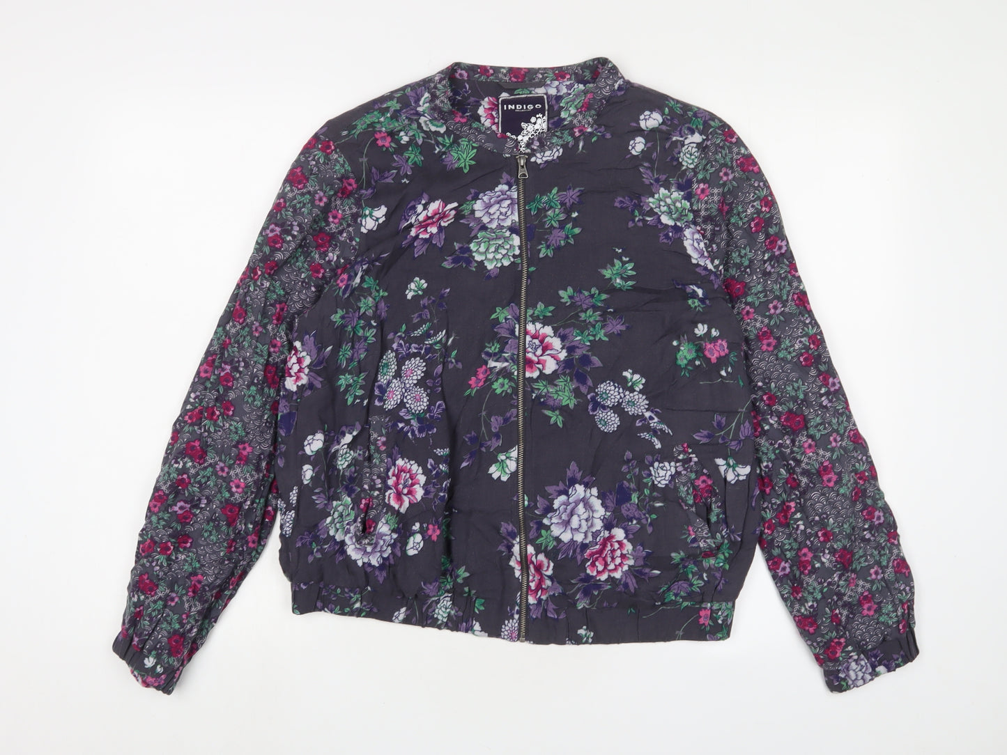 Indigo Womens Grey Floral Jacket Size 16 Zip