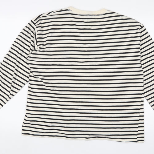 Zara Womens White Striped Cotton Basic T-Shirt Size XL Crew Neck