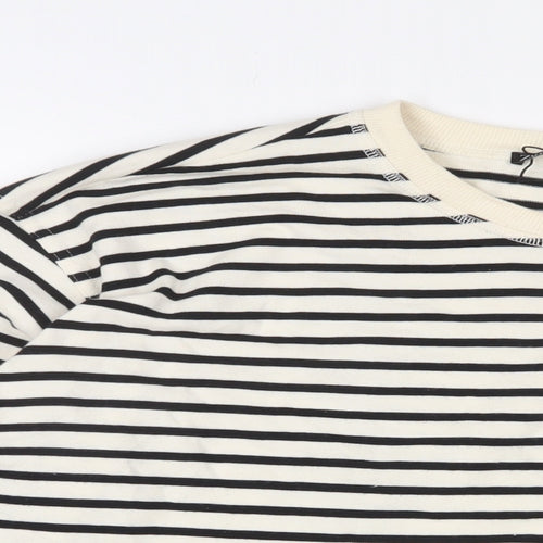 Zara Womens White Striped Cotton Basic T-Shirt Size XL Crew Neck