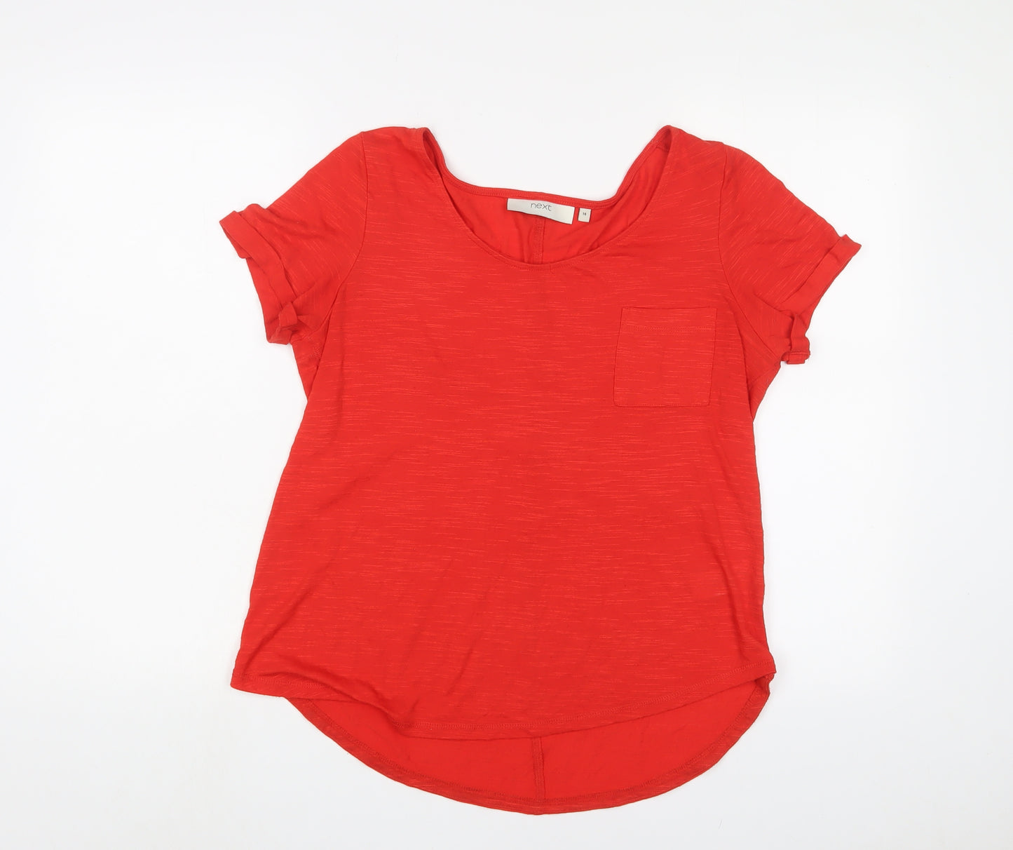 NEXT Womens Red Viscose Basic T-Shirt Size 14 V-Neck