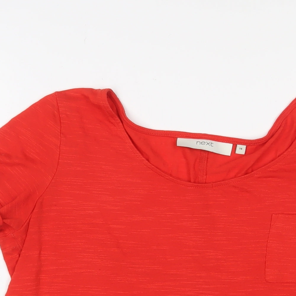 NEXT Womens Red Viscose Basic T-Shirt Size 14 V-Neck