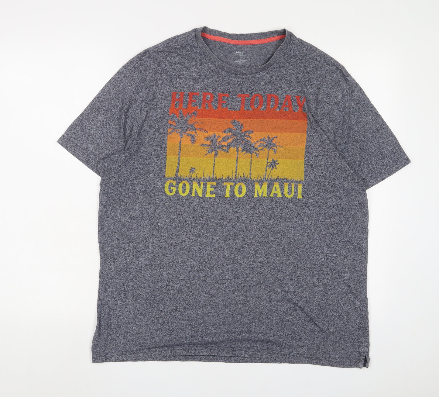 Marks and Spencer Mens Grey Cotton T-Shirt Size L Crew Neck - Gone to maui