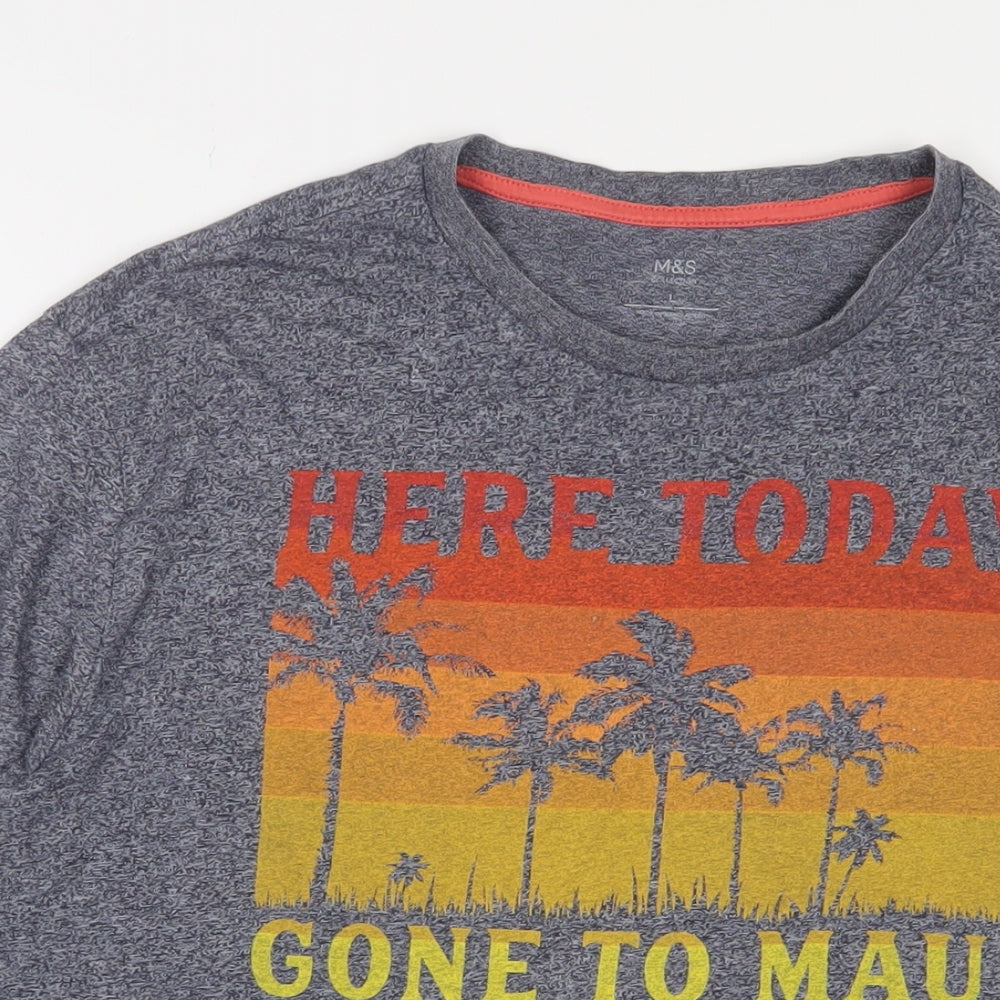 Marks and Spencer Mens Grey Cotton T-Shirt Size L Crew Neck - Gone to maui