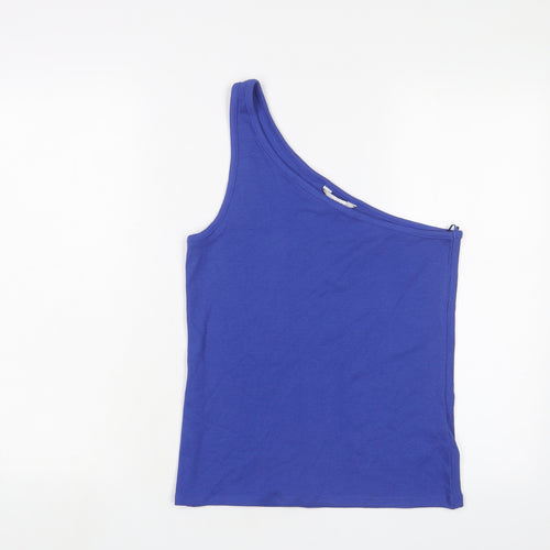 Marks and Spencer Womens Blue Cotton Basic Tank Size 14 One Shoulder