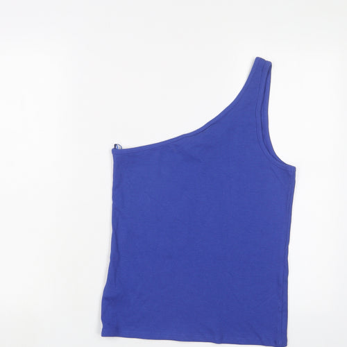 Marks and Spencer Womens Blue Cotton Basic Tank Size 14 One Shoulder