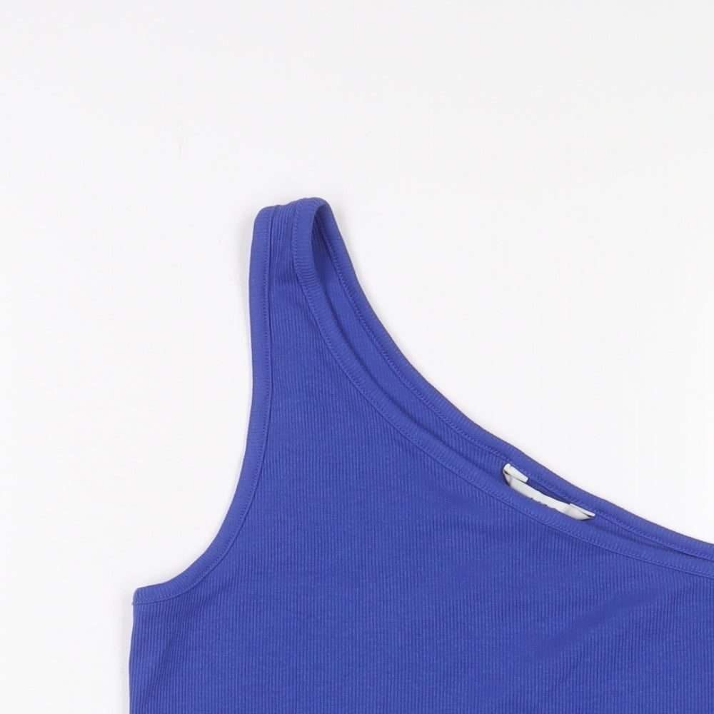 Marks and Spencer Womens Blue Cotton Basic Tank Size 14 One Shoulder