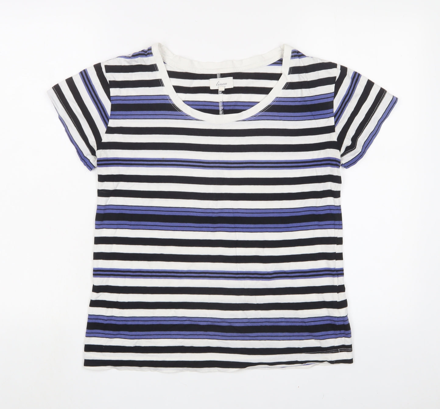 Linea Womens Multicoloured Striped Cotton Basic T-Shirt Size S Scoop Neck