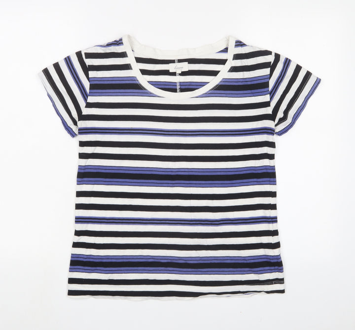 Linea Womens Multicoloured Striped Cotton Basic T-Shirt Size S Scoop Neck