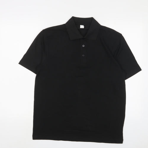 Uneek Mens Black Cotton Polo Size M Collared Button