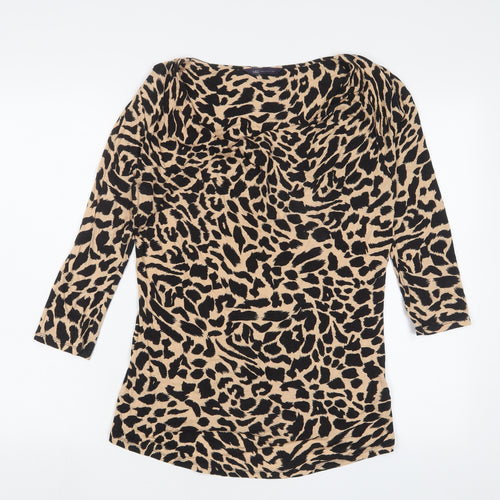 Marks and Spencer Womens Brown Animal Print Viscose Basic T-Shirt Size 8 Cowl Neck