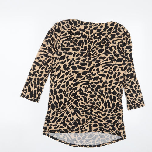 Marks and Spencer Womens Brown Animal Print Viscose Basic T-Shirt Size 8 Cowl Neck