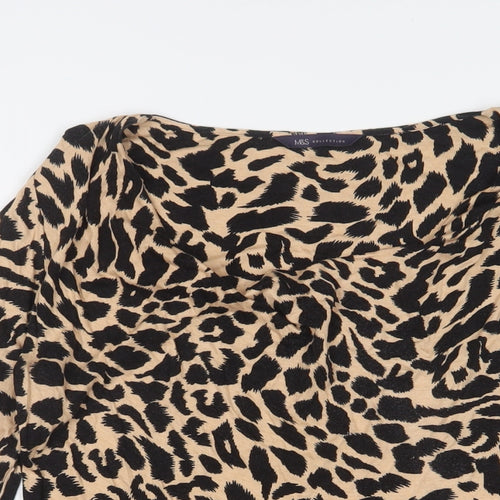 Marks and Spencer Womens Brown Animal Print Viscose Basic T-Shirt Size 8 Cowl Neck