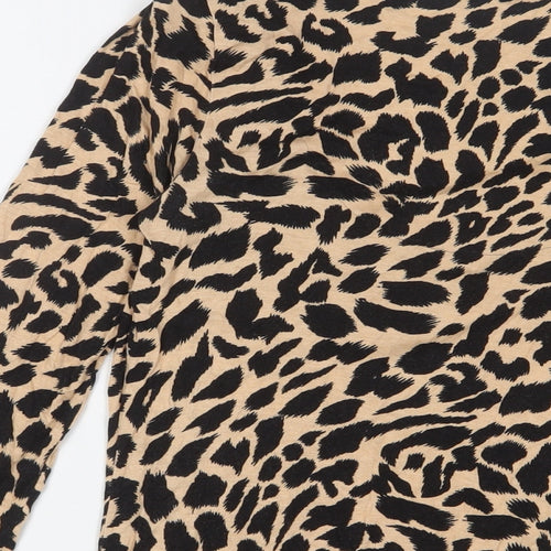 Marks and Spencer Womens Brown Animal Print Viscose Basic T-Shirt Size 8 Cowl Neck