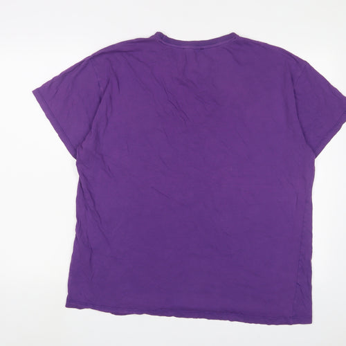 New Look Mens Purple Cotton T-Shirt Size L Crew Neck - Merci, Embroidered