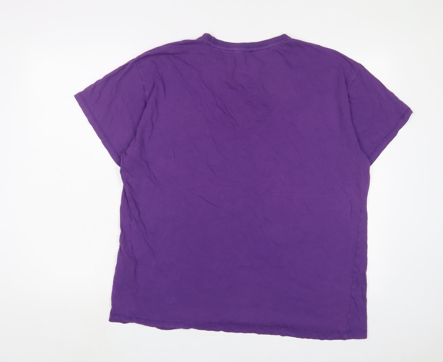 New Look Mens Purple Cotton T-Shirt Size L Crew Neck - Merci, Embroidered