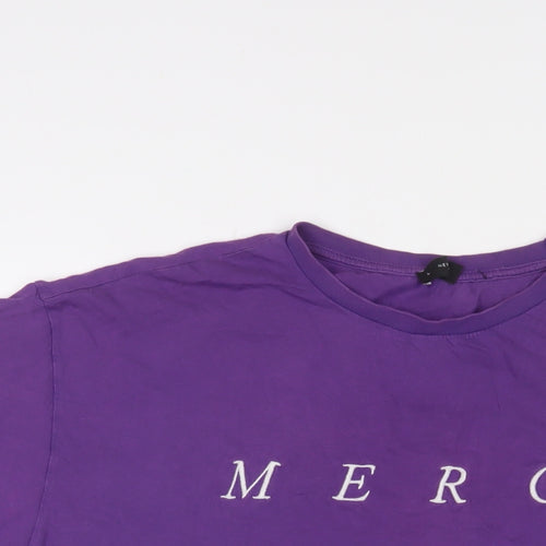 New Look Mens Purple Cotton T-Shirt Size L Crew Neck - Merci, Embroidered