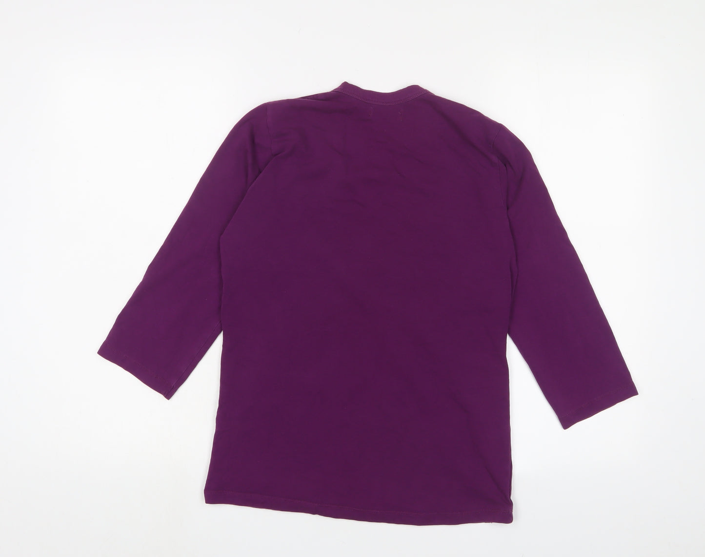 Zara Womens Purple Cotton Basic T-Shirt Size L V-Neck