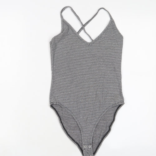 FOREVER 21 Womens White Striped Cotton Bodysuit One-Piece Size S Snap
