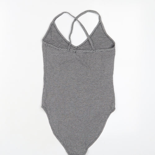 FOREVER 21 Womens White Striped Cotton Bodysuit One-Piece Size S Snap