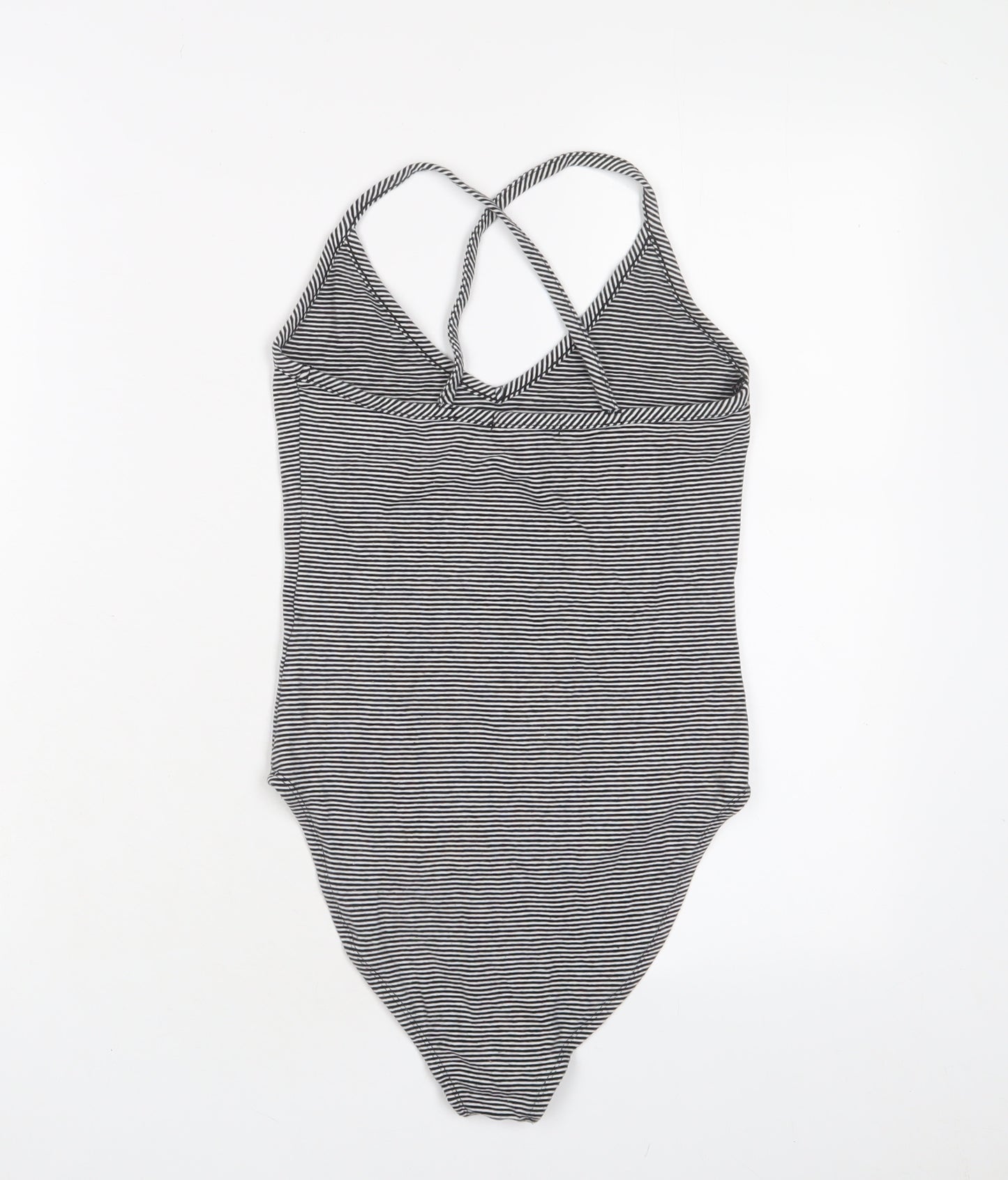 FOREVER 21 Womens White Striped Cotton Bodysuit One-Piece Size S Snap