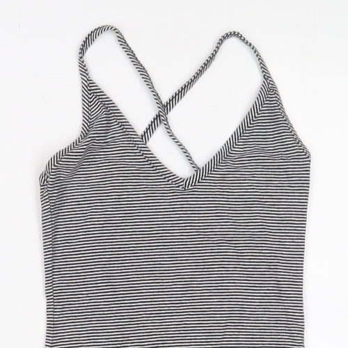 FOREVER 21 Womens White Striped Cotton Bodysuit One-Piece Size S Snap