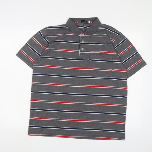 Fight the wolf Mens Grey Striped Polyester Polo Size XL Collared Button