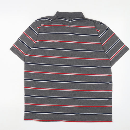 Fight the wolf Mens Grey Striped Polyester Polo Size XL Collared Button