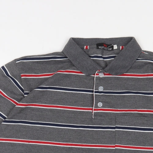 Fight the wolf Mens Grey Striped Polyester Polo Size XL Collared Button