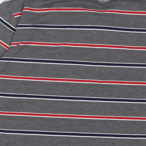 Fight the wolf Mens Grey Striped Polyester Polo Size XL Collared Button