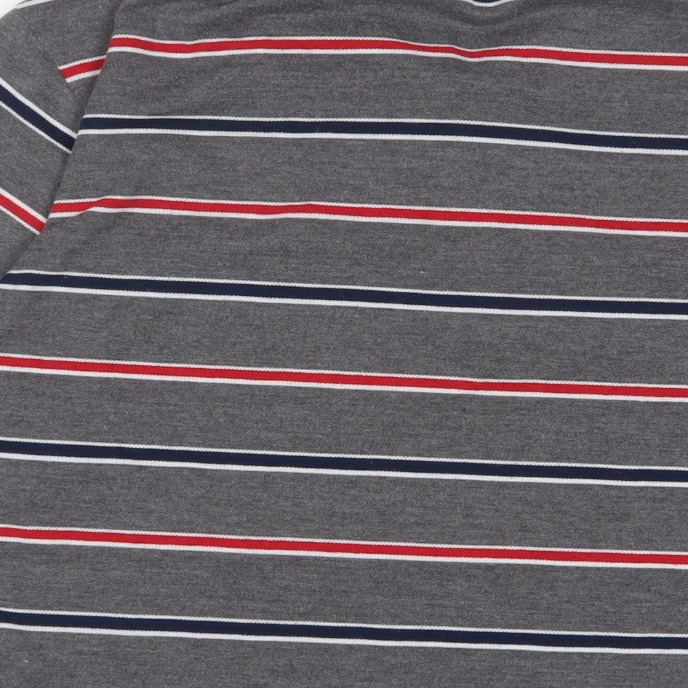 Fight the wolf Mens Grey Striped Polyester Polo Size XL Collared Button
