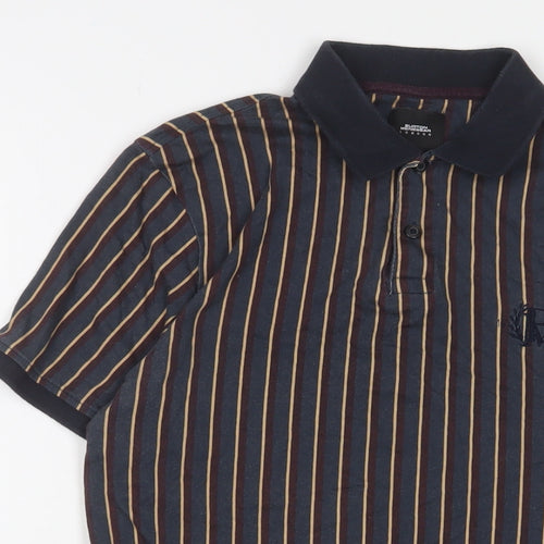 Burton Mens Blue Striped Cotton Polo Size S Collared Button - Logo, Embroidered