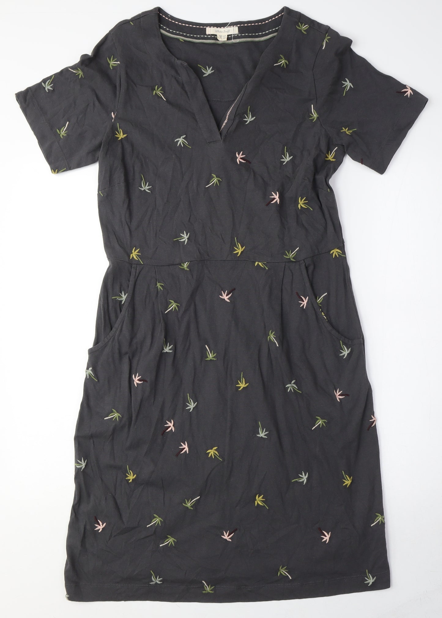 White Stuff Women's Black M Shift Dress with Embroidery