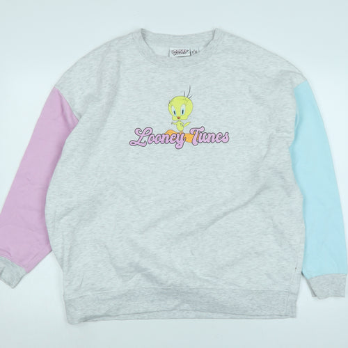 Looney Tunes Womens Grey Polyester Pullover Sweatshirt Size M - Logo- Looney Tunes