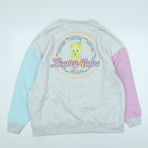 Looney Tunes Womens Grey Polyester Pullover Sweatshirt Size M - Logo- Looney Tunes