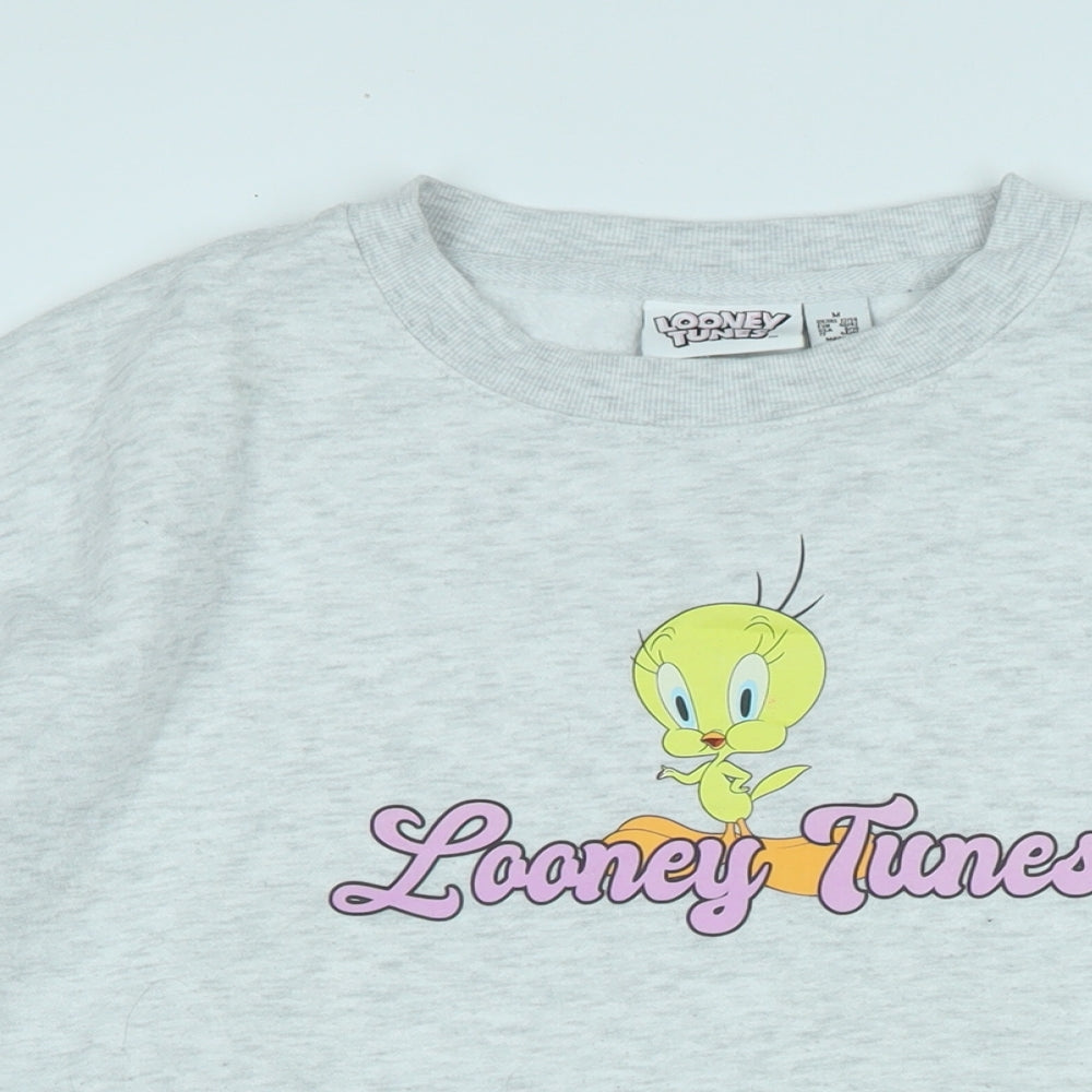 Looney Tunes Womens Grey Polyester Pullover Sweatshirt Size M - Logo- Looney Tunes