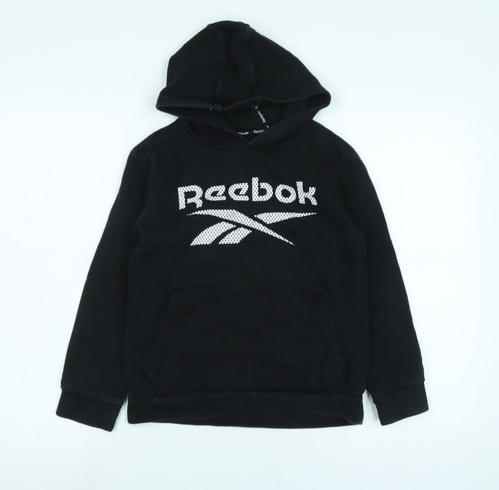 Reebok` Boys Black Polyester Pullover Hoodie Size 9-10 Years - Logo- Reebok