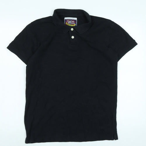 Charles Wilson Mens Black Cotton Polo Size M Collared Button