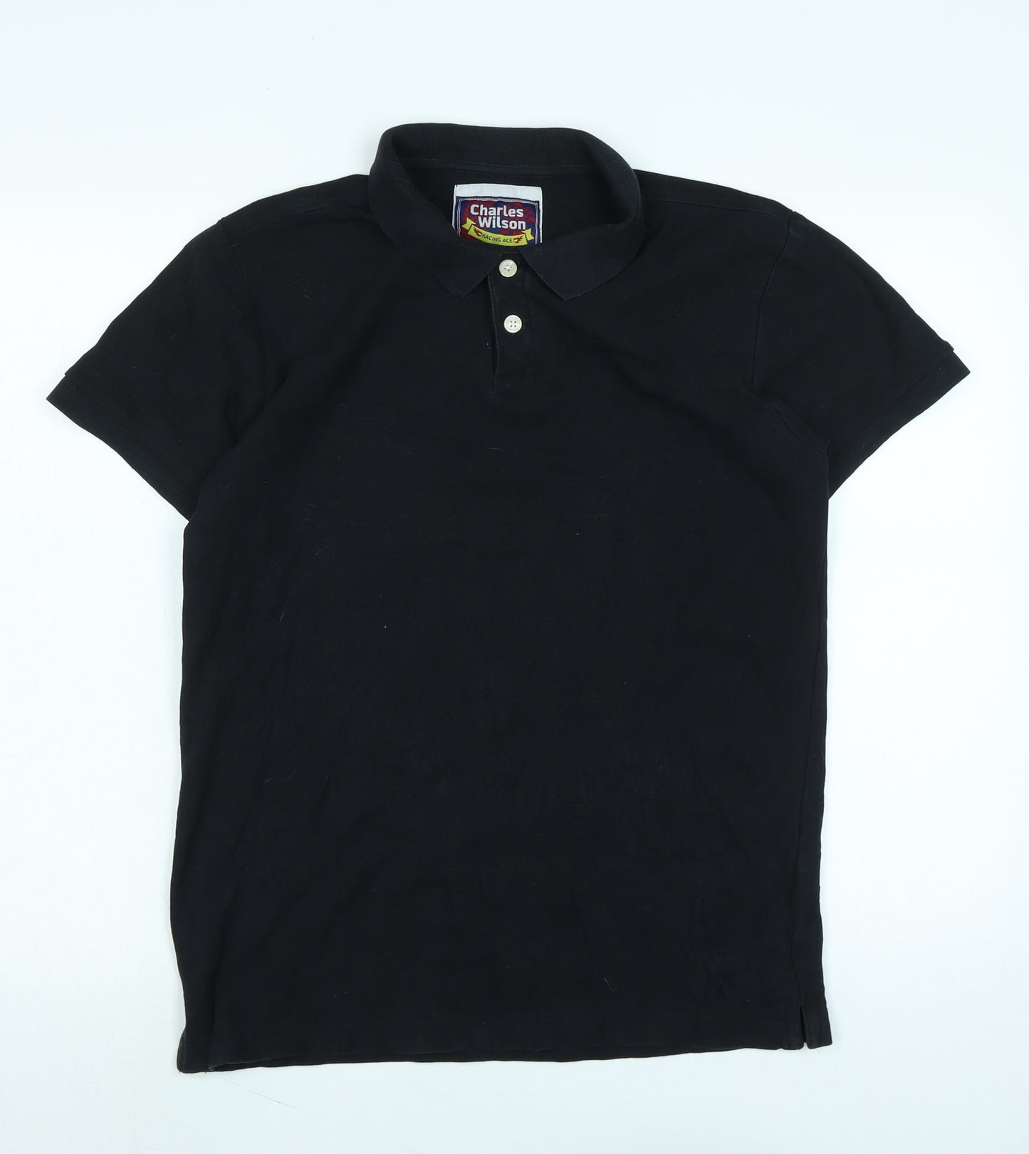 Charles Wilson Mens Black Cotton Polo Size M Collared Button