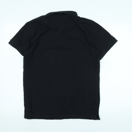 Charles Wilson Mens Black Cotton Polo Size M Collared Button