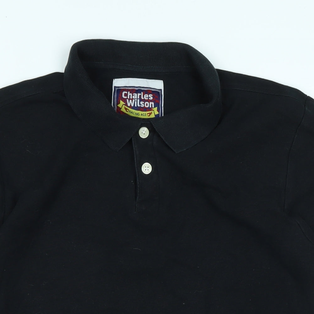 Charles Wilson Mens Black Cotton Polo Size M Collared Button