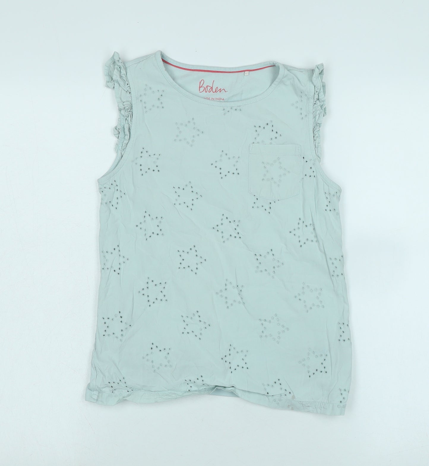 Boden Girls Blue Cotton Basic Tank Size 11-12 Years Crew Neck - Logo