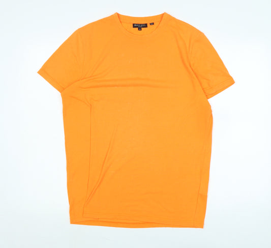 Brave Soul Mens Orange Cotton T-Shirt Size M Crew Neck - Logo