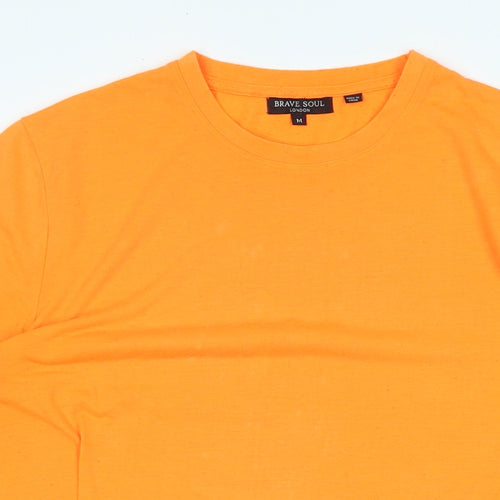 Brave Soul Mens Orange Cotton T-Shirt Size M Crew Neck - Logo