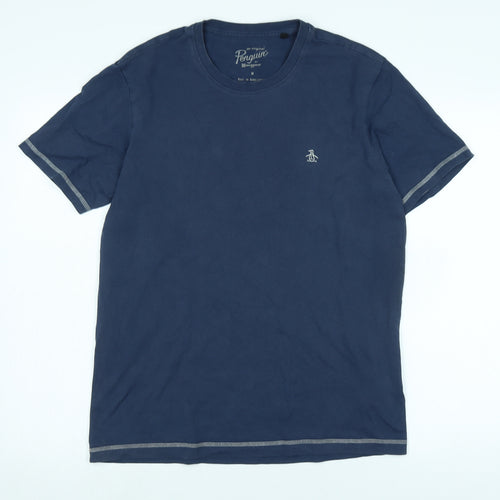 Penguin Mens Blue Cotton T-Shirt Size M Crew Neck - Logo