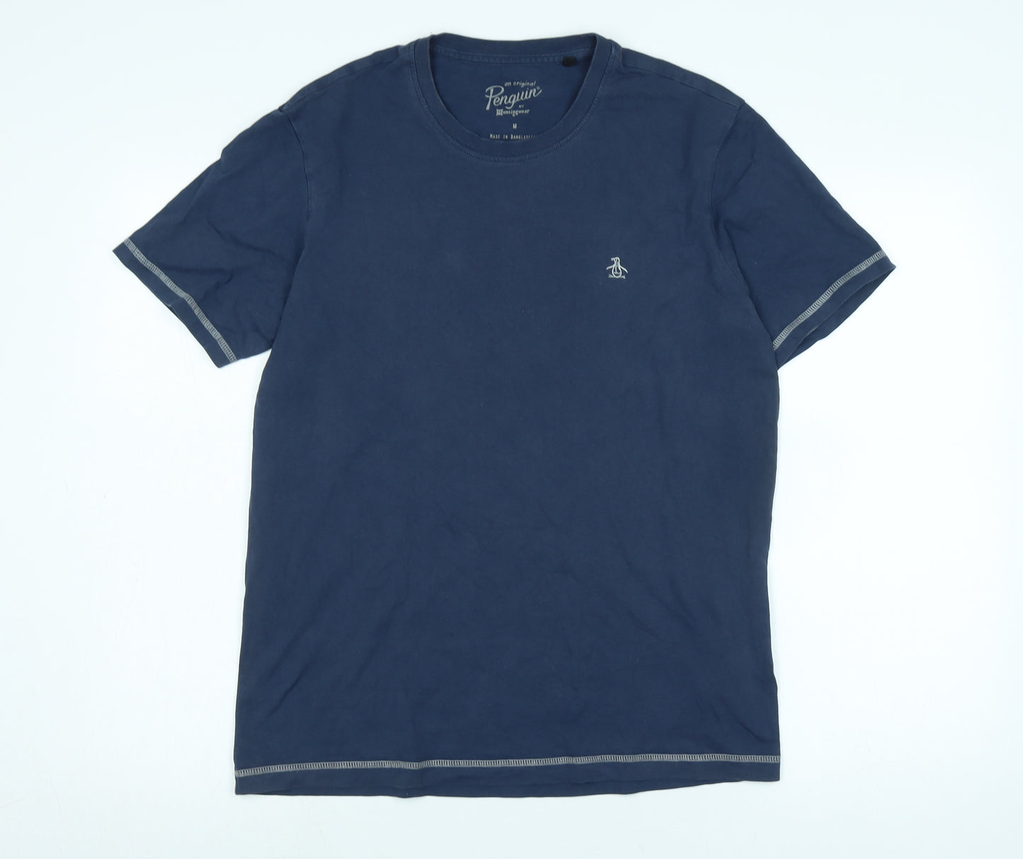 Penguin Mens Blue Cotton T-Shirt Size M Crew Neck - Logo