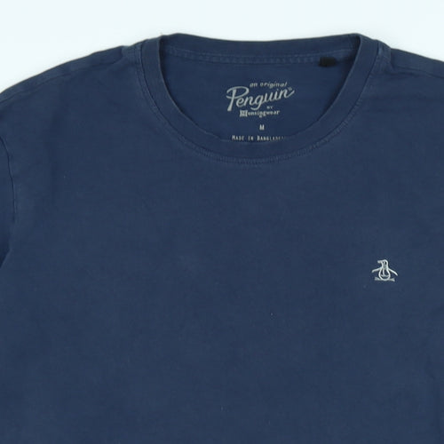 Penguin Mens Blue Cotton T-Shirt Size M Crew Neck - Logo