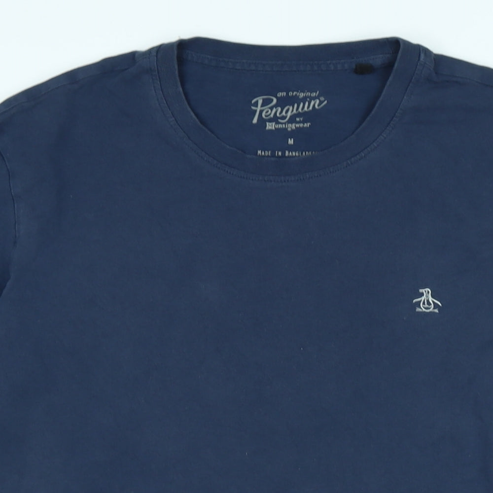 Penguin Mens Blue Cotton T-Shirt Size M Crew Neck - Logo
