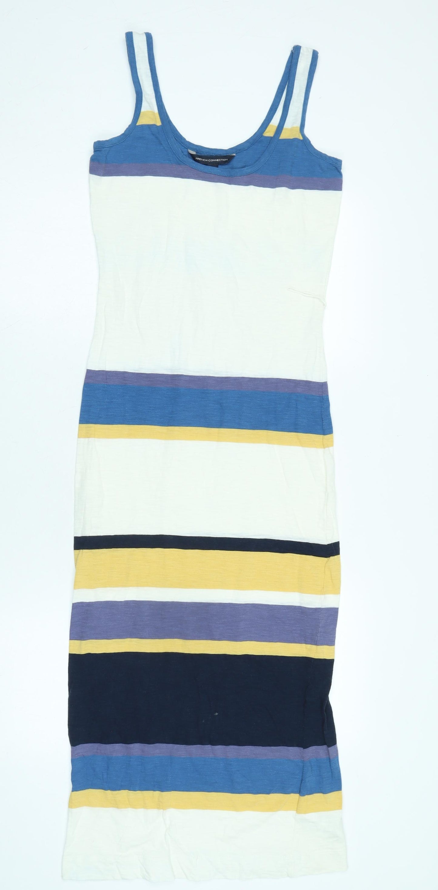 French Connection Womens Multicoloured Striped Cotton T-Shirt Dress Size 8 Scoop Neck - Logo